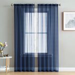 HLC.ME Sheer Voile Window Treatment Rod Pocket Curtain Panels for Bedroom and Living Room (Set of 2) Navy Blue / 54 W x 54 L