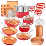 Gotham Steel 32 Piece Cookware Set, Bakeware and Food Storage Set, Nonstick Pots and Pans, Red