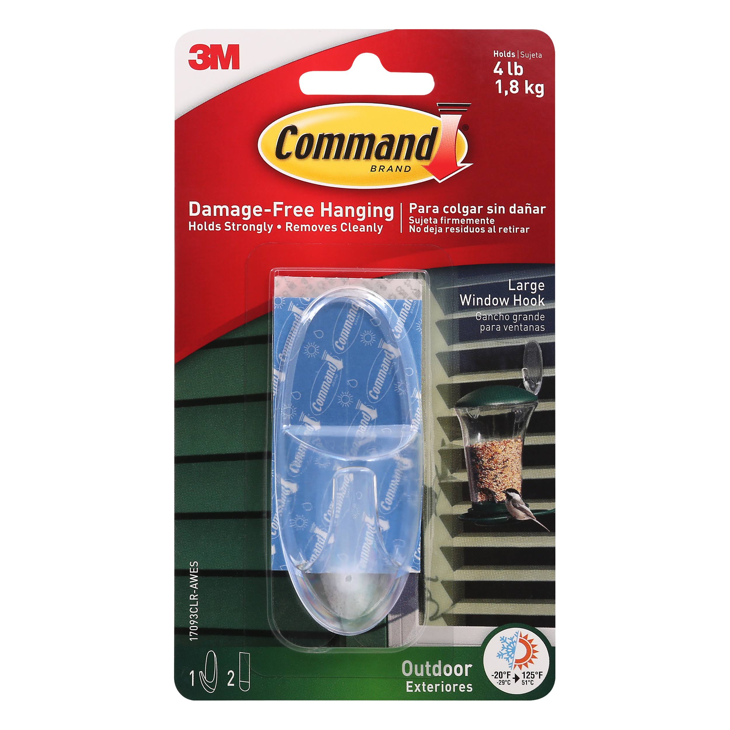 7871c5dfdccd3c4e1190647f1ce15969fbc268cec4bc61953c44beb8dbd434a7.jpg Command Outdoor Large Clear Window Hook with Clear Strips 17093CLR-AW - Image 1