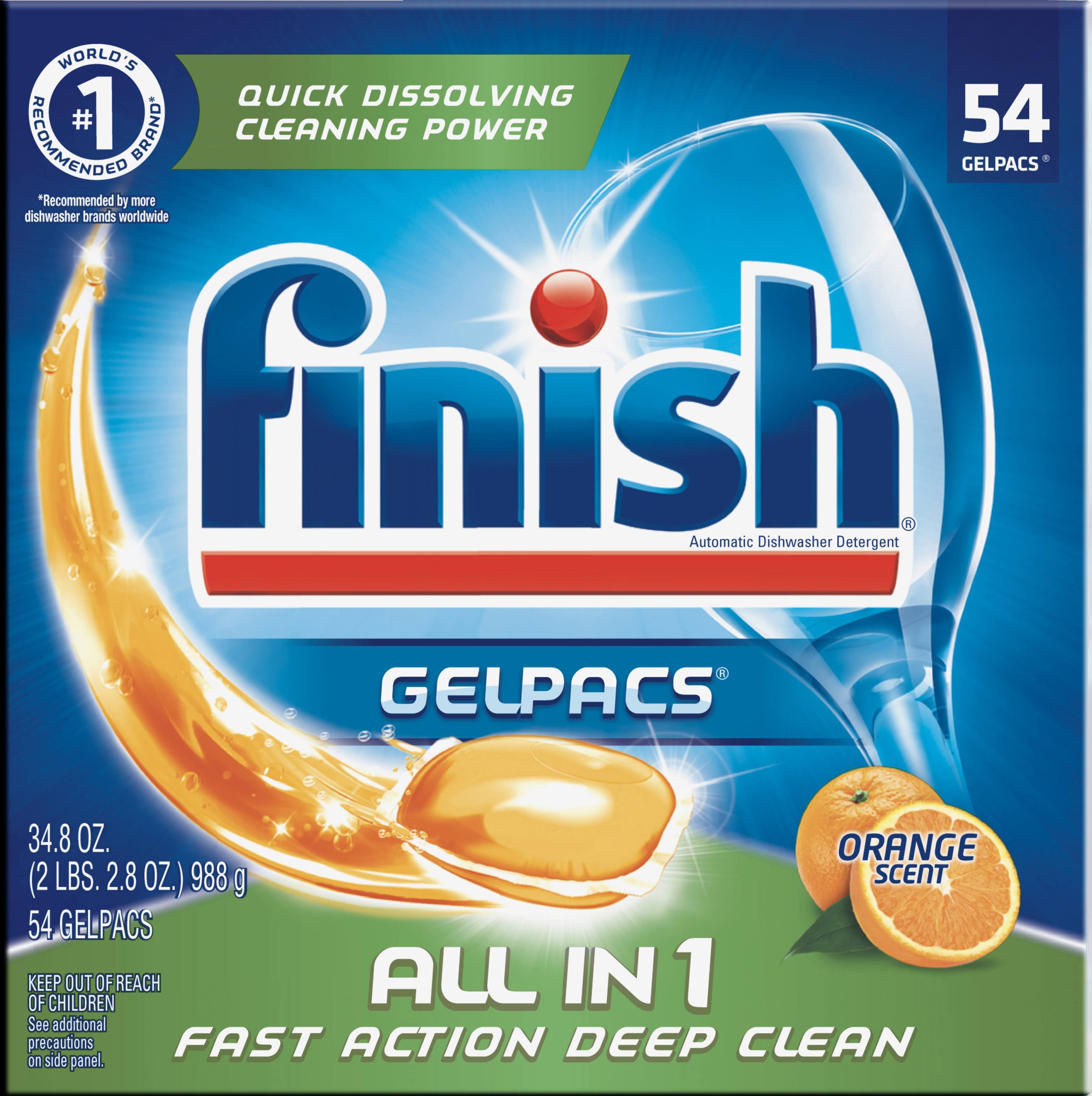 789098207e71e59712ae4f4a7cb5b57798bc0cb5a74e2aa844f815ec28d3fd6b.jpg Finish All in 1 Gelpacs Orange, 54ct, Dishwasher Detergent Tablets - Image 1
