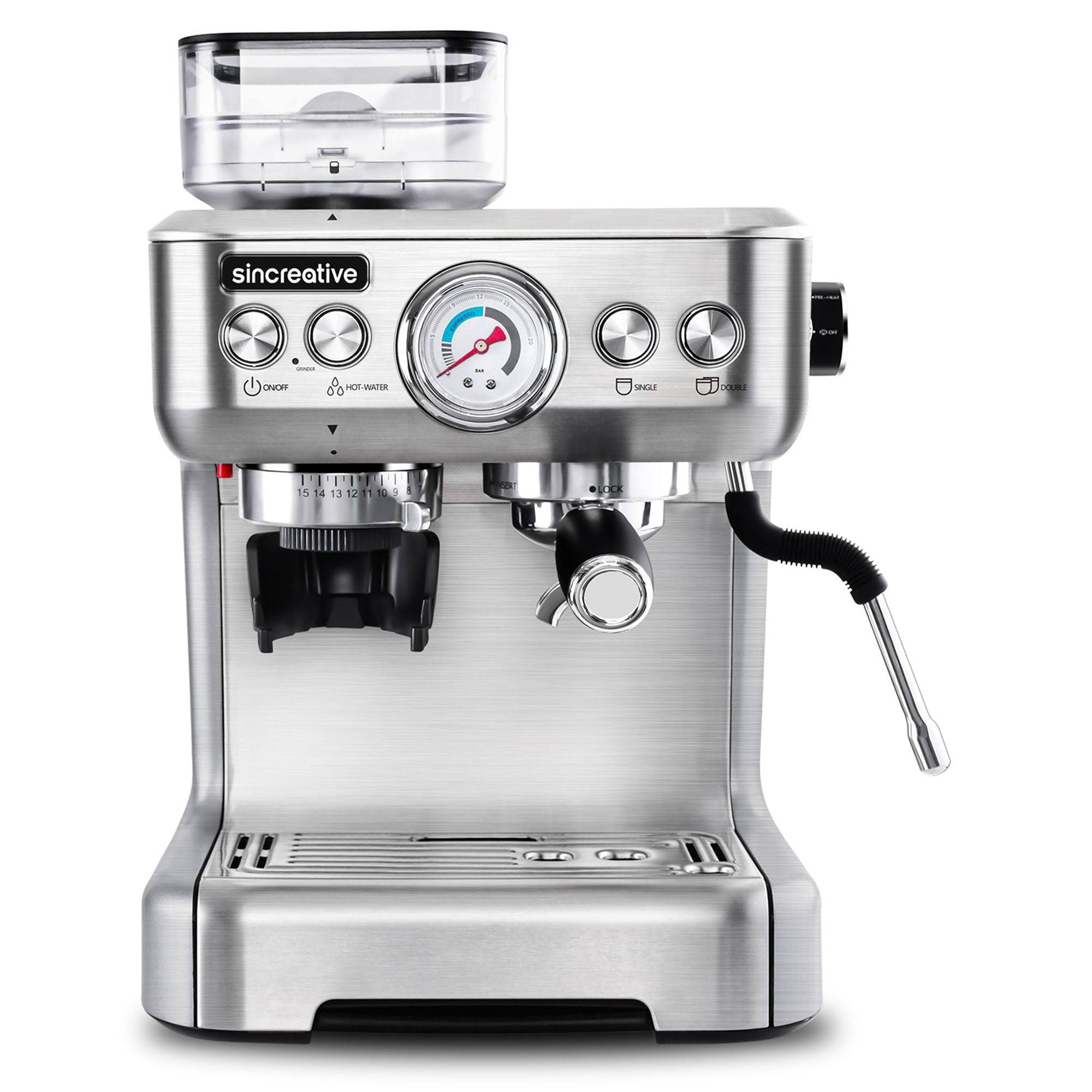 7891bc591a2f760b9488040d485f23233d1d54666305e3c3d63e35753654ffd7.jpg Sincreative CM5700 Espresso Machine and Coffee Maker with Grinder and Steam Wand - Image 1