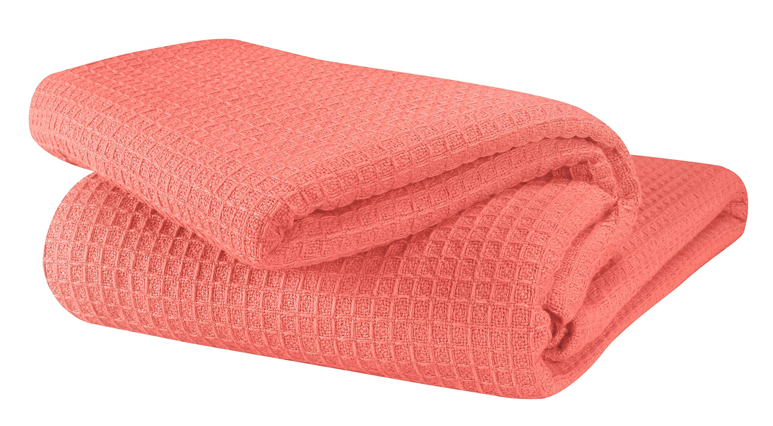 789b289ab75eab3e7812d4f8dc3b5cf479e599e483c6118648c79c99b6885433.jpg Glamburg 100% Cotton Thermal Blanket, Breathable Bed Blanket King size, Soft Waffle Blanket, King Blanket, All Season Cotton Blanket, Coral - Image 1