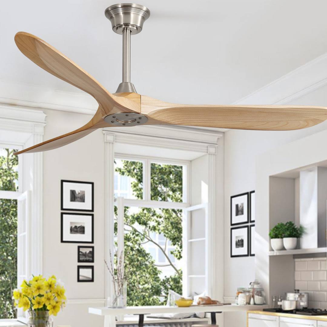 78af9e3915e39cfd6cbdee0c3e14b1bf1aed218988187be58b1f954c1d7aba1b.jpg Nicola 60" 3 - Blade Standard Ceiling Fan with Remote Control George Oliver Finish: Nickel with Burlywood Blades - Image 1
