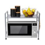Mind Reader Metal Top Microwave Shelf Counter Unit with 2 Hooks Silver