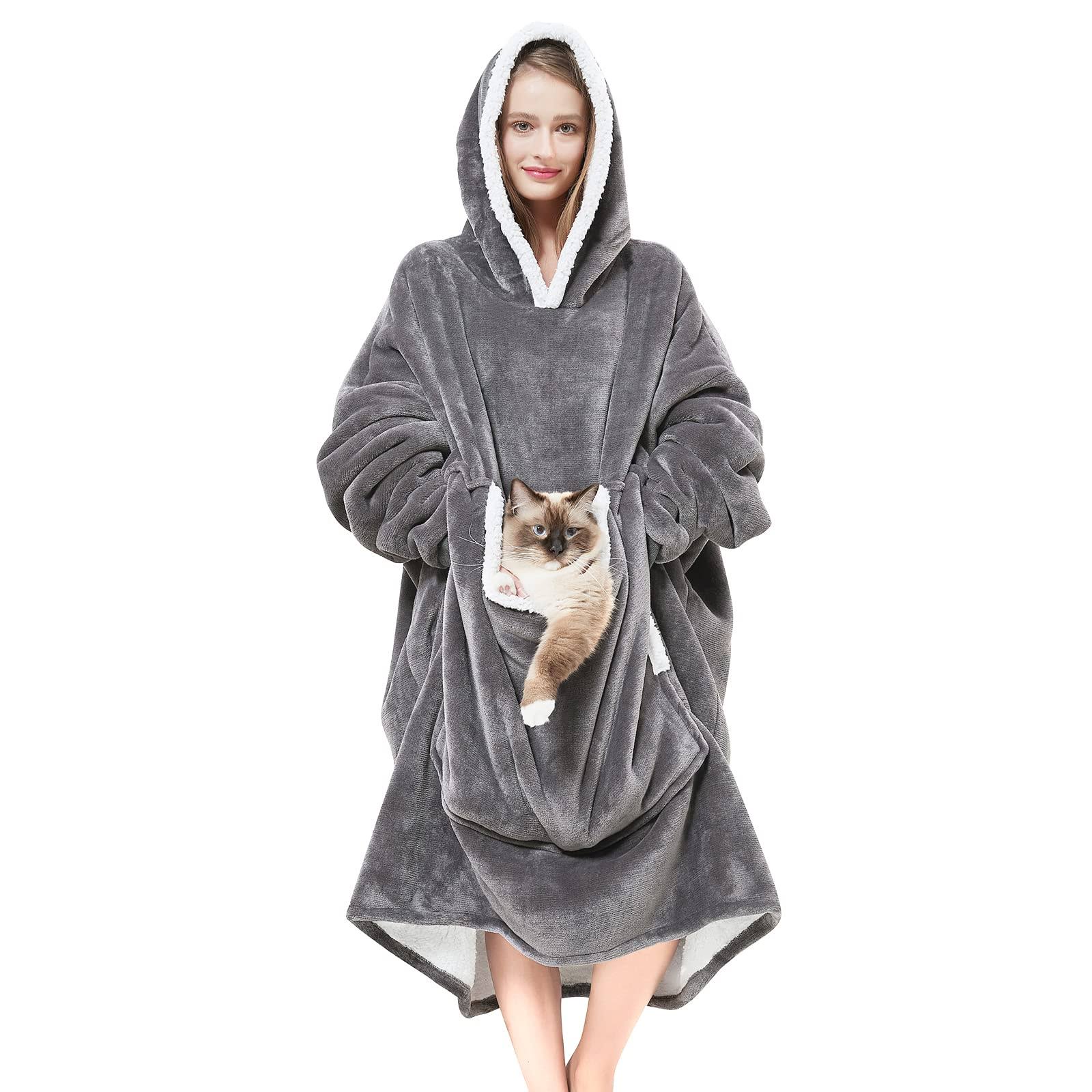 78c315d109032edd51d72d430b6db39439b413972b4050f4816829268191cbc5.jpg Cozystar Wearable Blanket Hoodie with Giant Pocket (Pet Won't Leave) Extra Soft Sherpa Fleece Thick Warm & Cozy Oversized Sweatshirt Blanket Jacket - Image 1