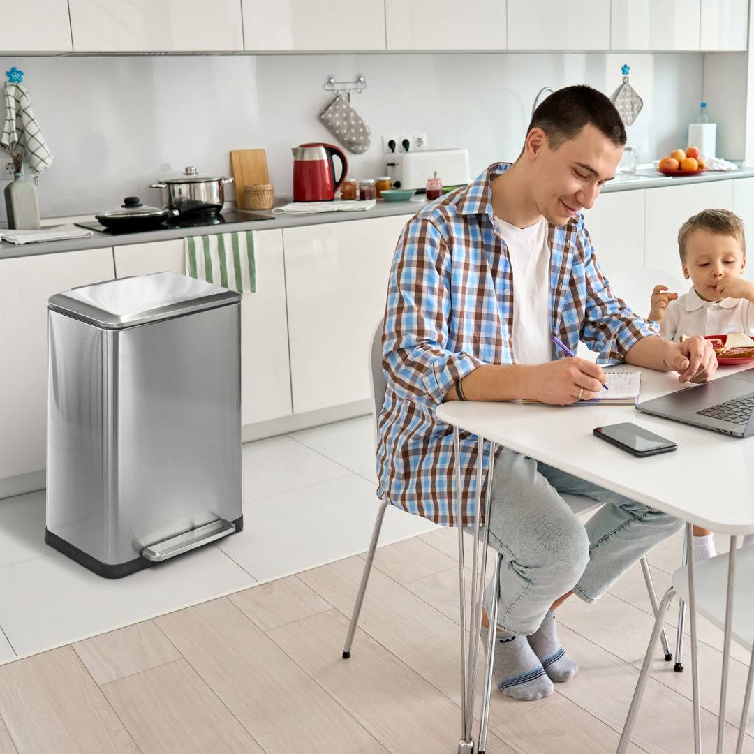 78d715568763234857e94e448ad9f914d809b98d6385116f8671af8c50af6962.jpg 13 Gallon Stainless Steel Dual Kitchen Trash Can Home Zone Living - Image 1