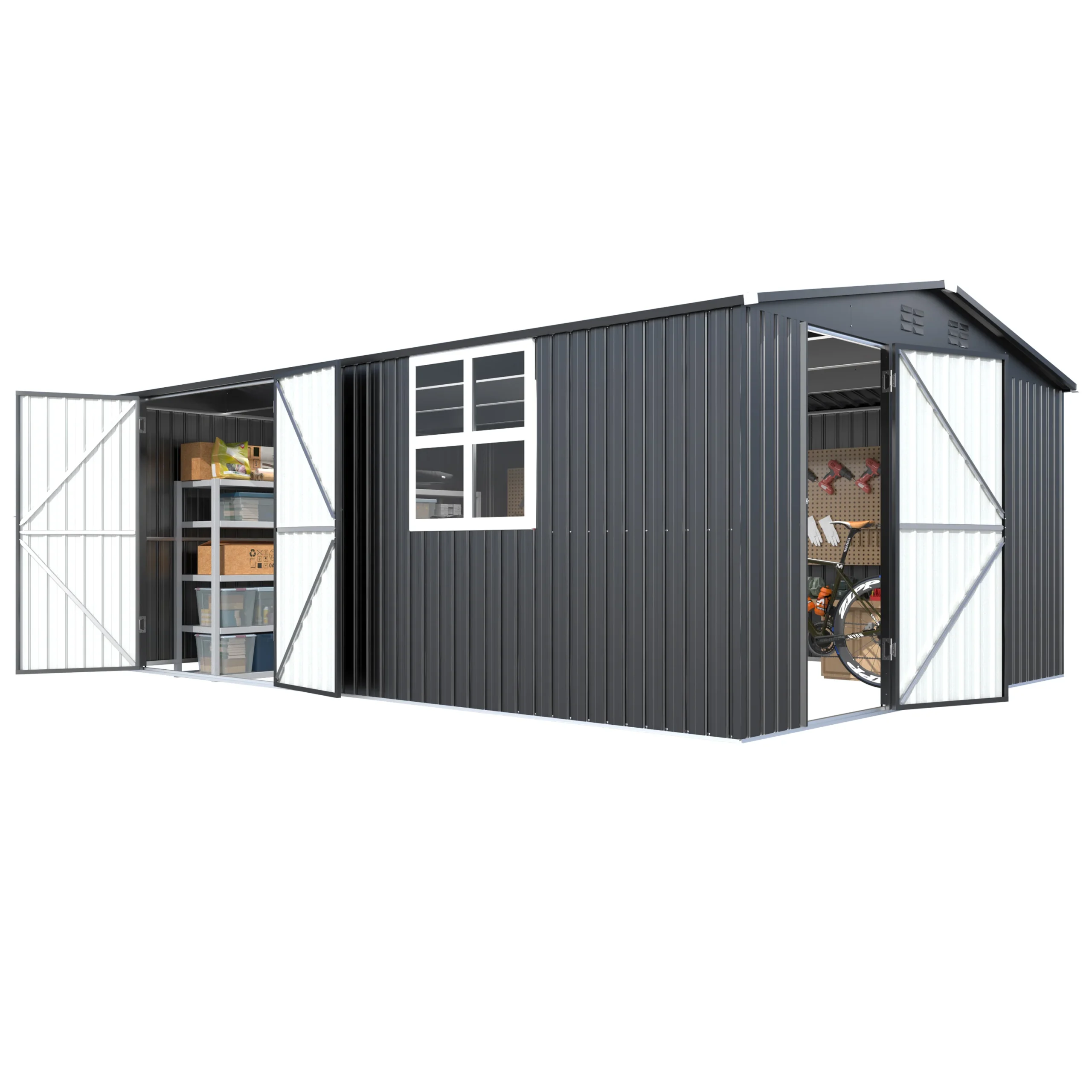 78e611badeb5ffee7deffb470282979ed91a948ef2effa211045a55cc669ce80.webp AECOJOY 16' x 12' Outdoor Storage Shed, Large 12x16 Metal Sheds with Windows, Utility Tool Storage - Image 1