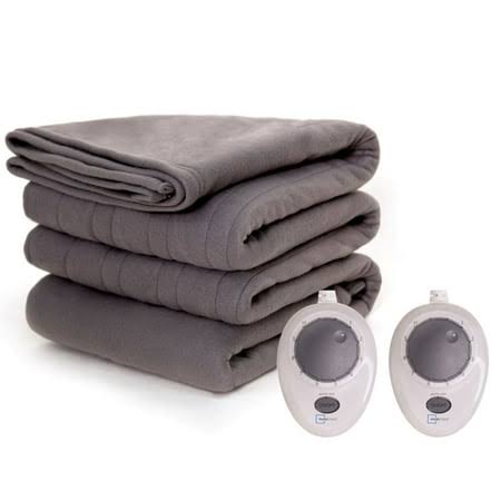 7936e719a2bfc17c4b3342afc0a2e37fdc85403773a9dd3f78b75ec32fc45046.jpg Mainstays Soft Fleece Electric Heated Blanket, Gray, King, 100 inch x 90 inch, 2 Controllers, All Ages - Image 1
