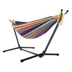 EZONE Two Person Hammock Adjustable Hammock Bed with Space Saving Steel Stand Portable Carrying Case Easy Set Up Indoor Hammock Standing Hammock for