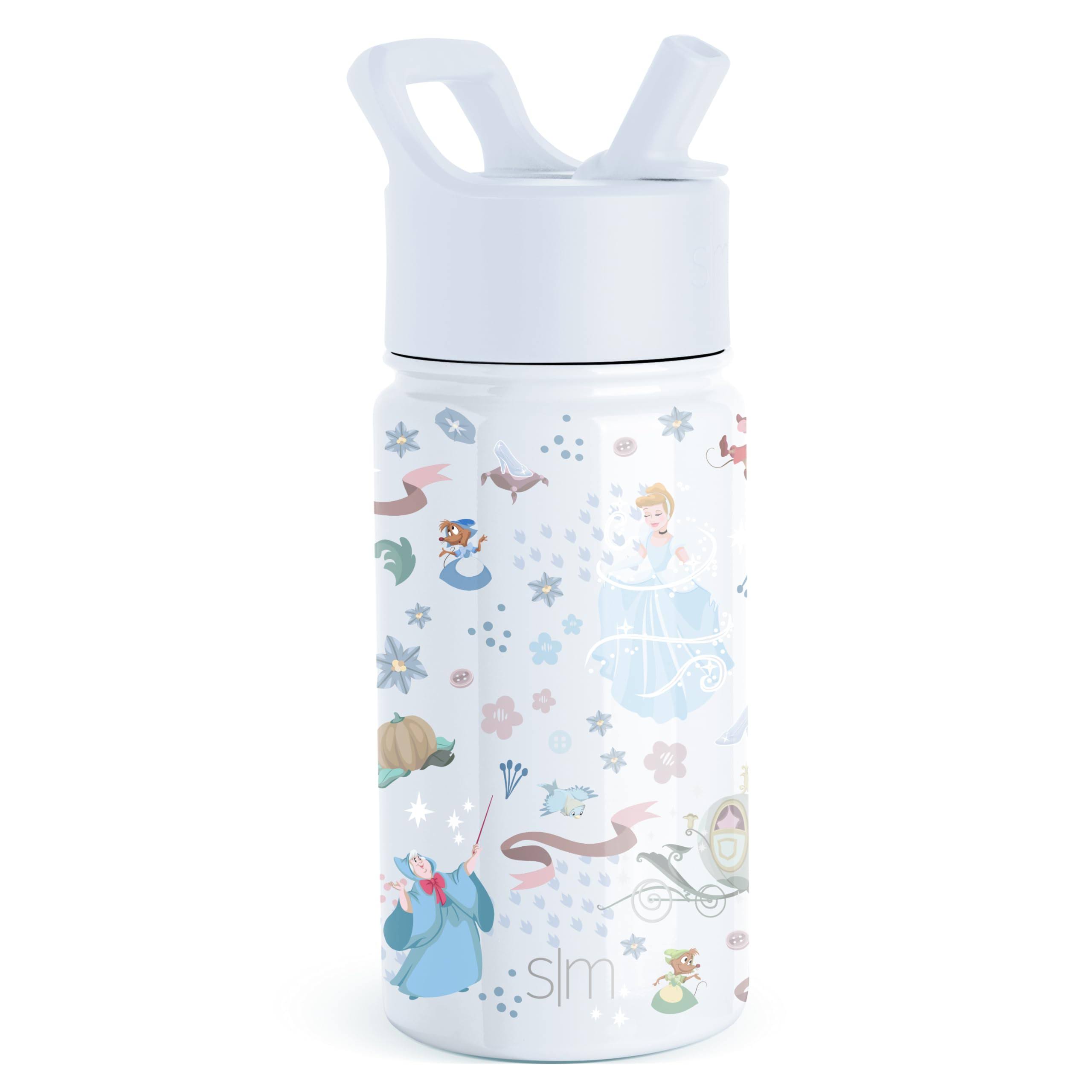 79aeda05c29733c97fbf4c90d497f266506e7a6ee547b3adb3440aac35f73df4.jpg Simple Modern Disney Princess Cinderella Kids Water Bottle with Straw Lid | Insulated Stainless Steel Cup for Grils, School | 14oz, Cinderella Floral - Image 1