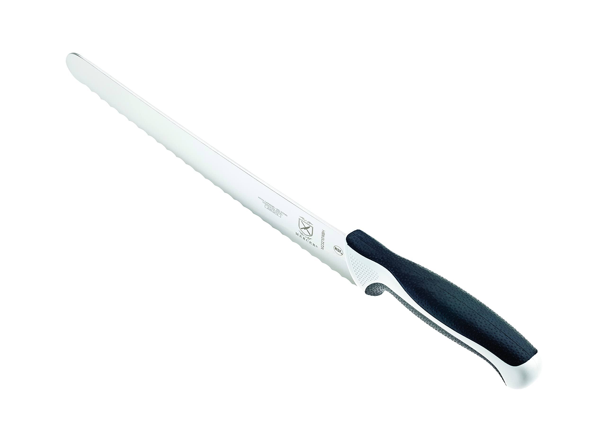 79bc0e2fc103a2a2b019735b03bb7a388ab443a5235a426c5574258c7e8c81a2.jpg Mercer Culinary Millennia 10-Inch Wide Bread Knife, White - Image 1