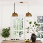 Nathan James Percy Modern 2-Light Pendant Island Light Fixture, Brass Hanging Lights with Gold Metal Shade and Adjustable Cord