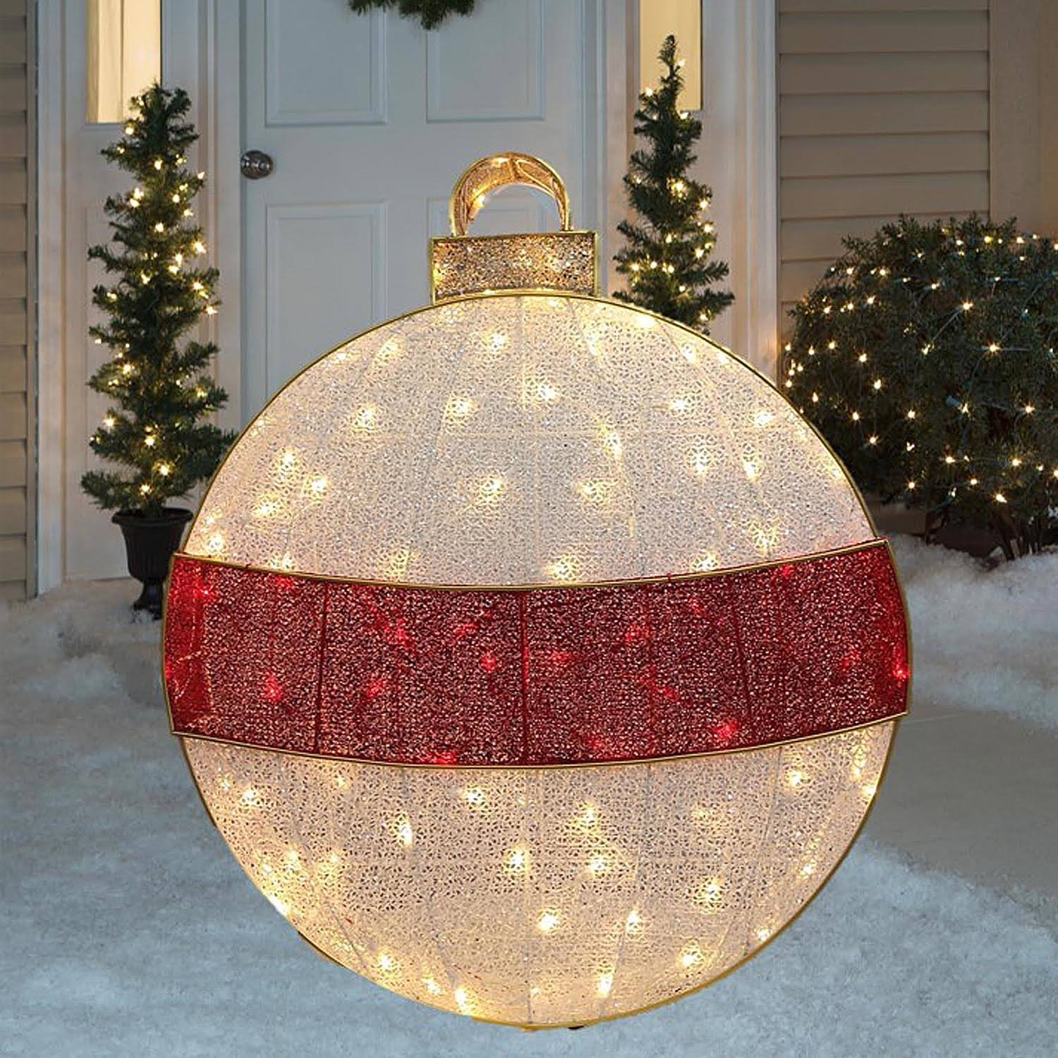 79c38ebe05defd52b1a51c731661ac527d34aa76b2cadaac7ed50f14076f8250.jpg Celebrations 9086266 3 ft. Yard Decor LED Ornament Red & White - Image 1