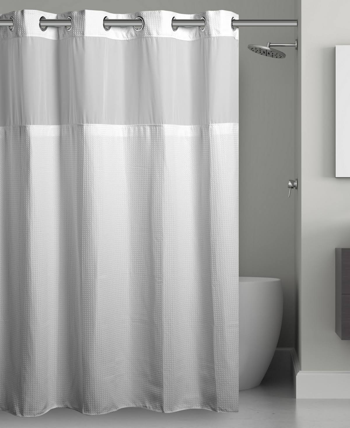7a10c64114aacd514d1365663be3b81be8a5f2ef2d1415cdf917576ceb89cab9.jpg Hookless Shower Curtain 71" x 74" in White Waffle - Image 1
