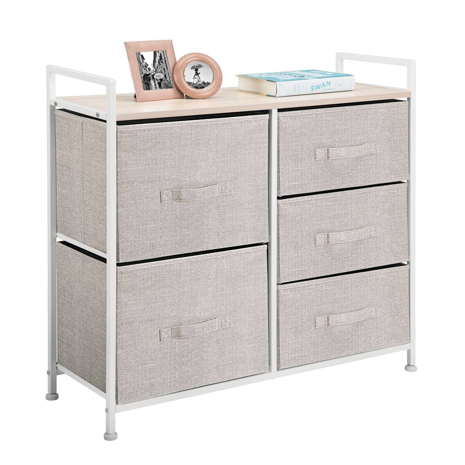 7a10c92d12498c81ef210b1e9e122cc04b16fb3666fffccb8bfeb4d5f81e6a58.jpg mDesign Storage Dresser Furniture, 5 Removable Fabric Drawers - Linen - Image 1