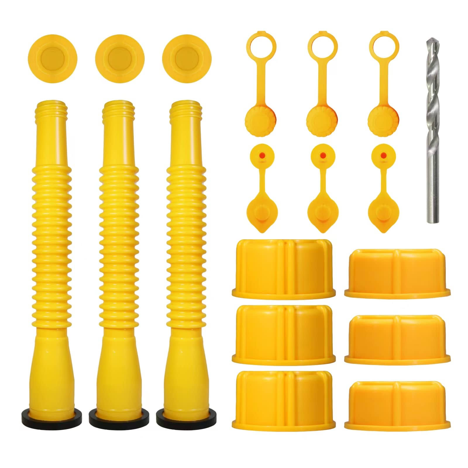 19 Pcs GAS Can Spout Replacement Set, GAS Can Nozzle 5 Gal ,3 Bendable Tubes,3 Screw Collar Coarse Thread &3 Fine Thread-Fits Most of The Cans,3