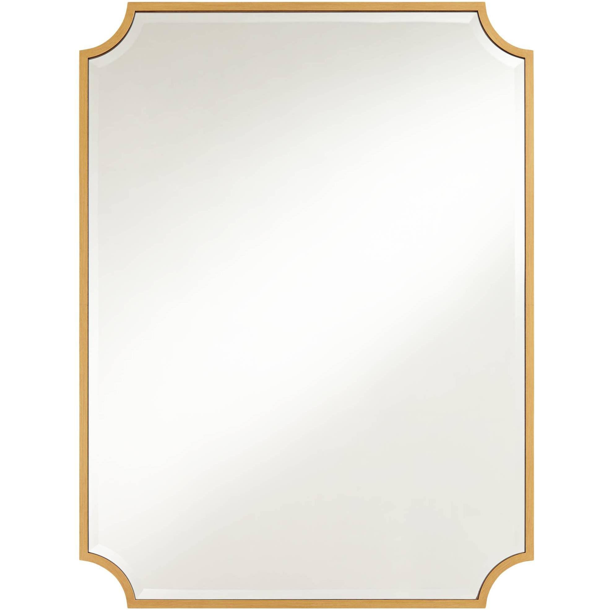 7a49d8cb3e77f9a5e4c6f3950893d37991a48aad65b111041b767e520c067529.jpg Noble Park Jacinda Rectangular Vanity Decorative Wall Mirror Modern Beveled Rounded Cut Edge Gold Frame 30" Wide for Bathroom Bedroom Living Room - Image 1