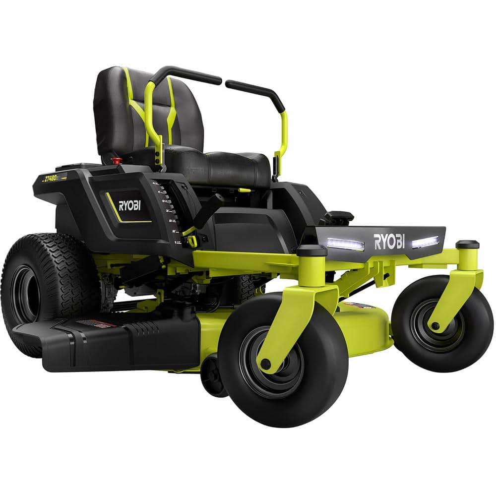 7a53b0303f301fbcd95fc017420e83d2ac950a60da115d3aa5959a5ef4c0fc50.jpg Ryobi 42 in. 100 Ah Battery Electric Riding Zero Turn Mower - Image 1