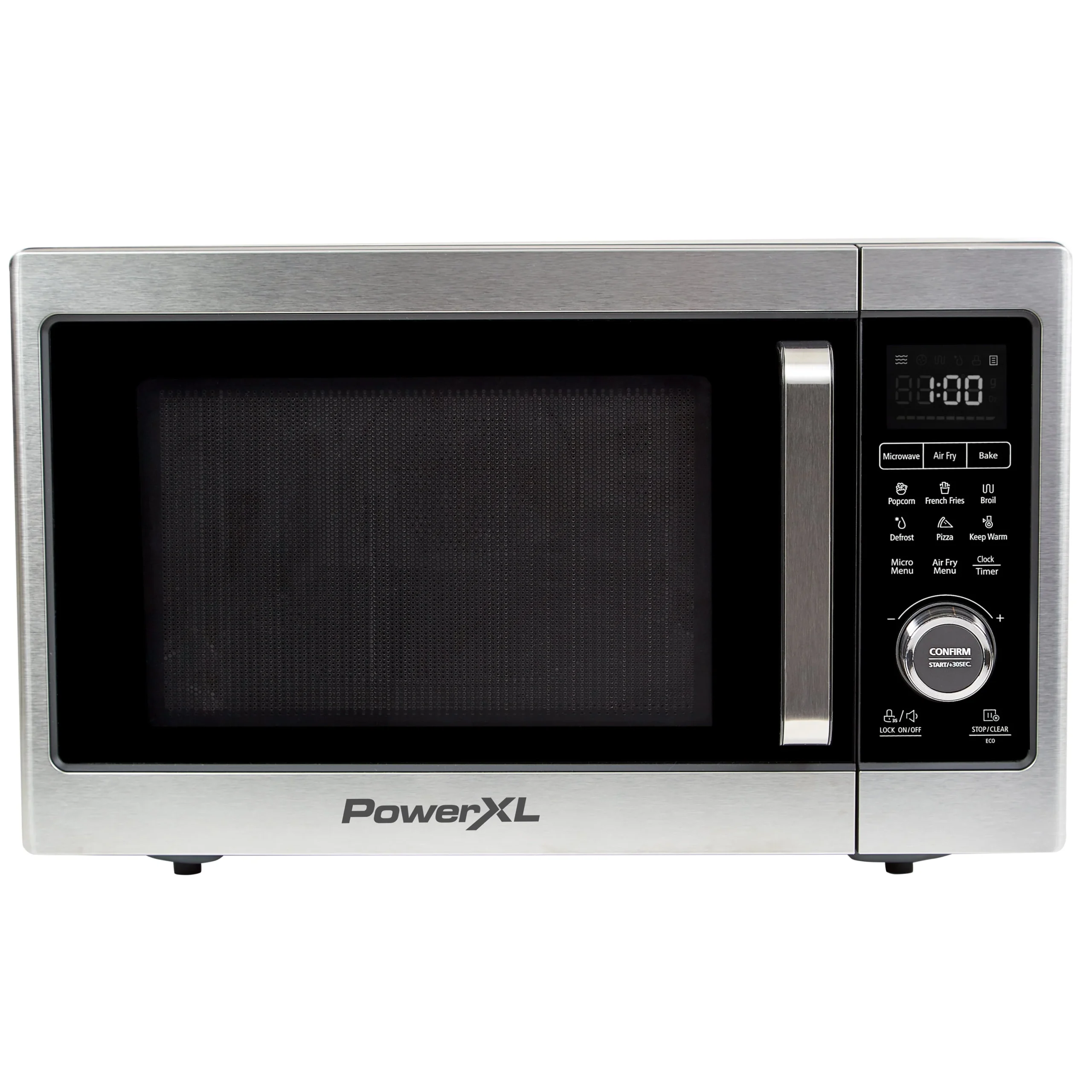 7a6fbe2429c992828628f98b654f95bd652b59664f132ab297a5487f2891110e.webp Powerxl Microwave Air Fryer Plus, Stainless Steel / Black, 1cu. Ft - Image 1