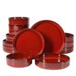 Bloomhouse Santorini Mist 16 Piece Double Bowl Terracotta Reactive Glaze Plates and Bowls Dinnerware Set