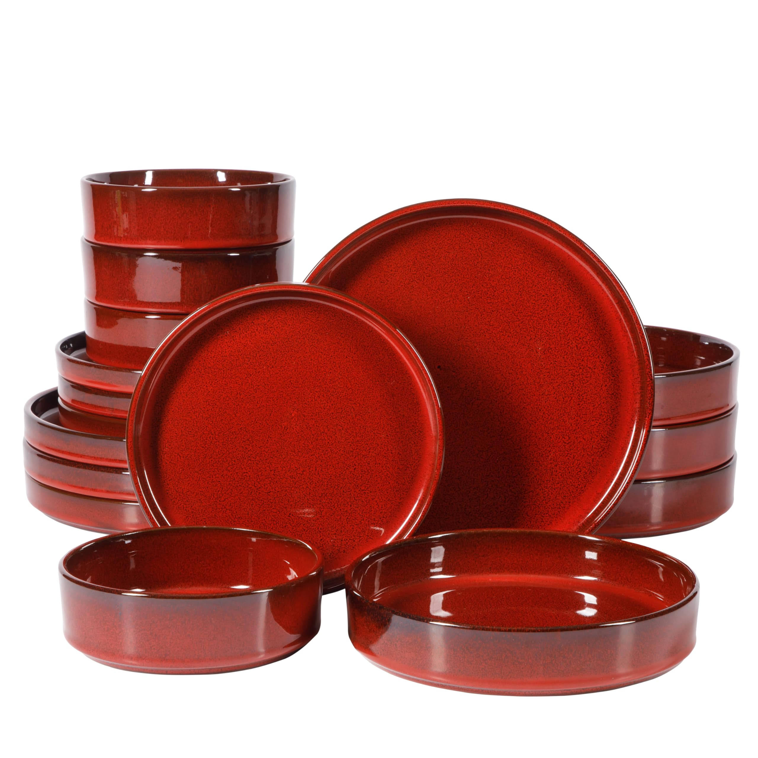 7a92b7e36e530074f5abec1a8cfe3a60c7b57ab5a5729114bfcb2221bfbdab42.jpg Bloomhouse Santorini Mist 16 Piece Double Bowl Terracotta Reactive Glaze Plates and Bowls Dinnerware Set - Image 1