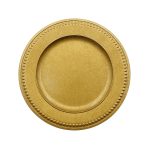 Antique Gold Plastic Charger Plates with Beaded Rims, 13 in.