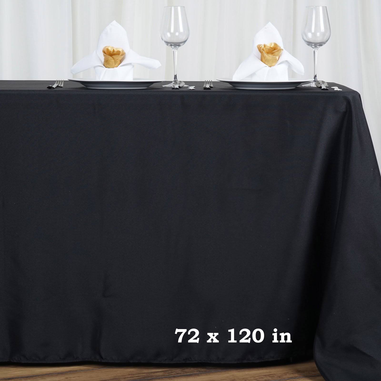 7ab0d42a0bf344bff160b03e4c3cb3ce37cb0d90cd0b0bc2756a9987d421d7b1.jpg Tableclothsfactory Black 72X120 Polyester Rectangle Tablecloths. - Image 1