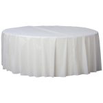 Amscan Tablecover, Plastic, Frosty White, Round, 84 Inch - 12 pkg
