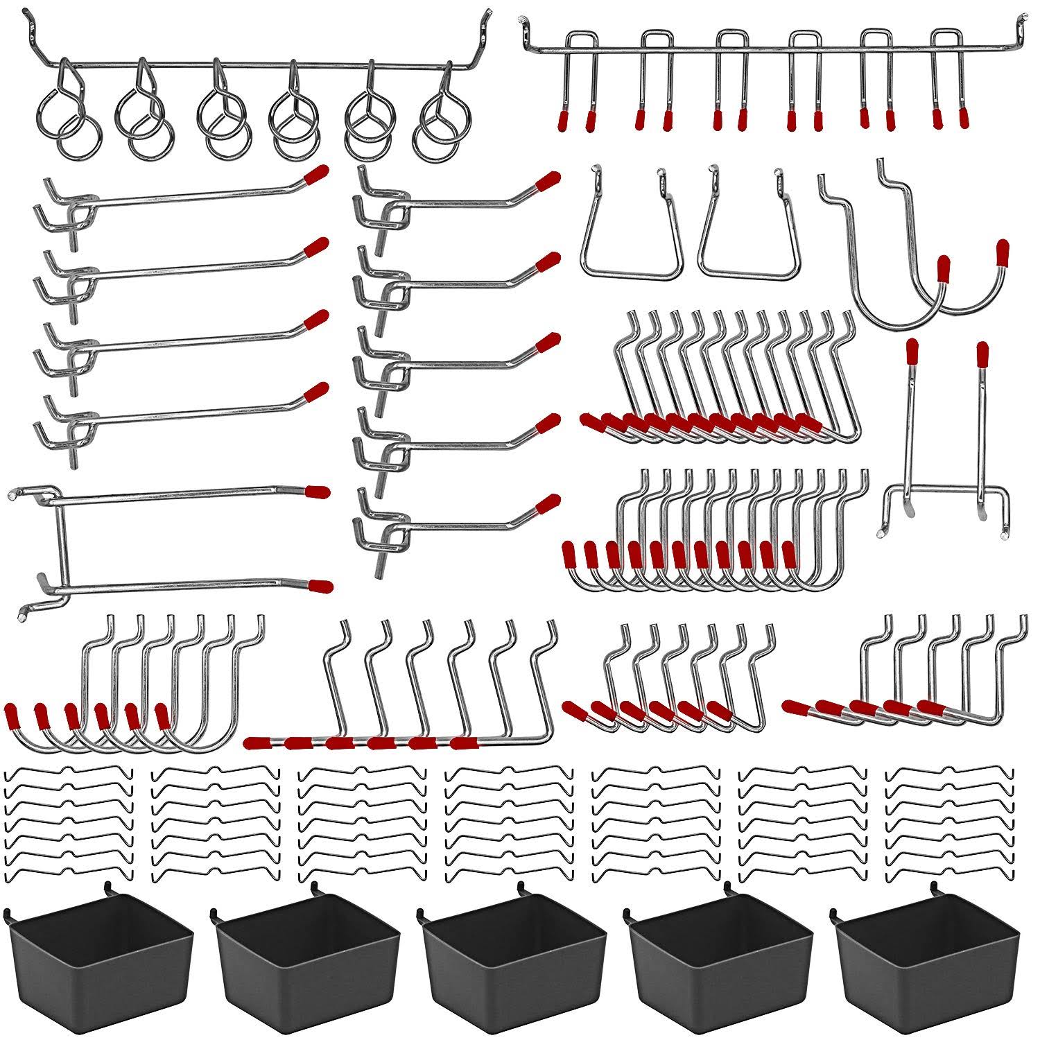 7abbbbcd6ff40b1c1e34e92df30aa14a2c49bc19e95a829b4e8d0115845aa482.jpg Navseek 114 Pcs Pegboard Hooks Assortment with Metal Hooks Sets, Pegboard Bins, Peg Locks for Organizing Storage System Tools - Image 1