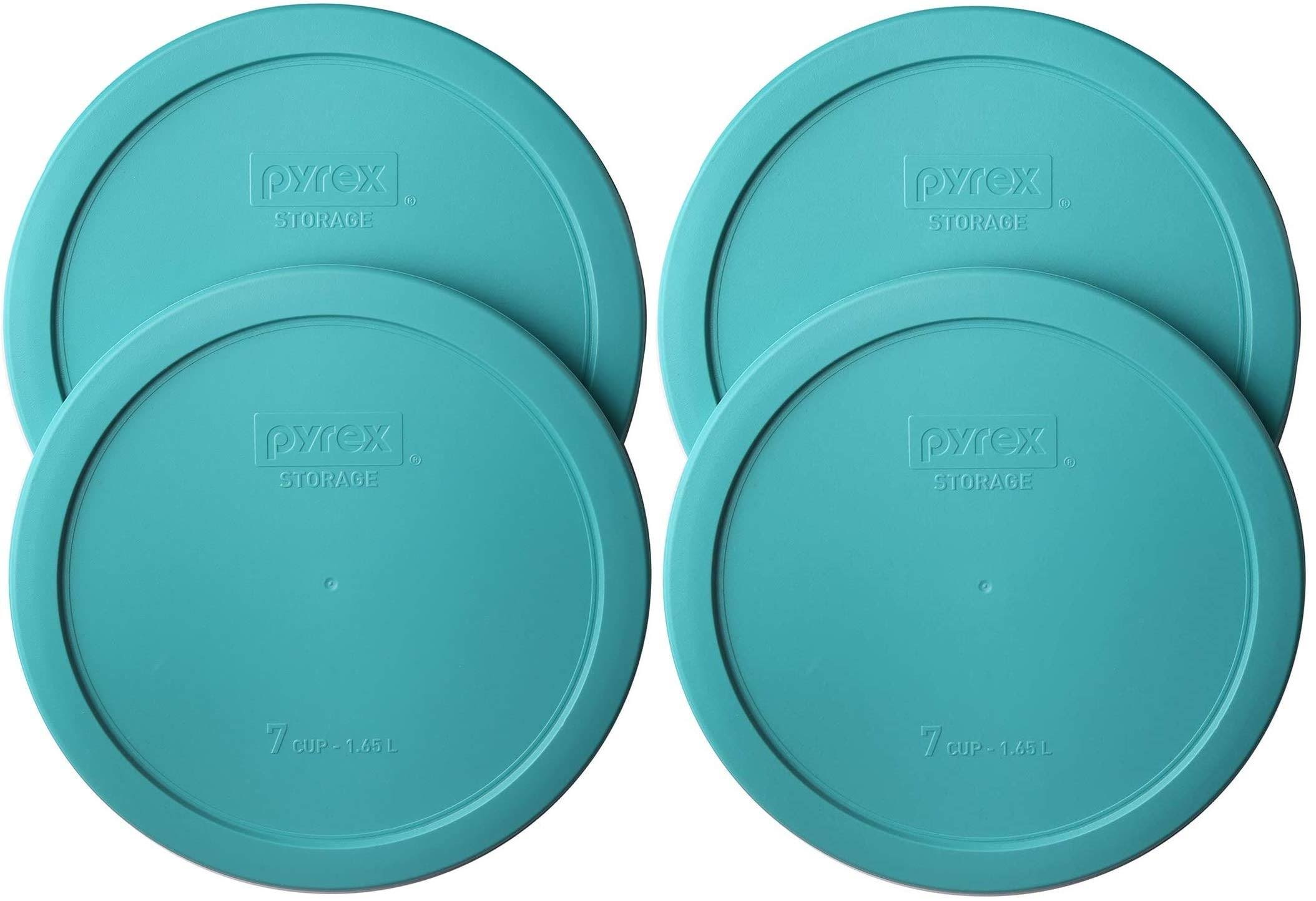 7ae08f426627d35ef9085576efb442c3a9d4955d569d9923c3fc0d17af428f67.jpg Pyrex 7402-PC Round 7 Cup Storage Lid for Glass Bowls (4, Turquoise) - Image 1