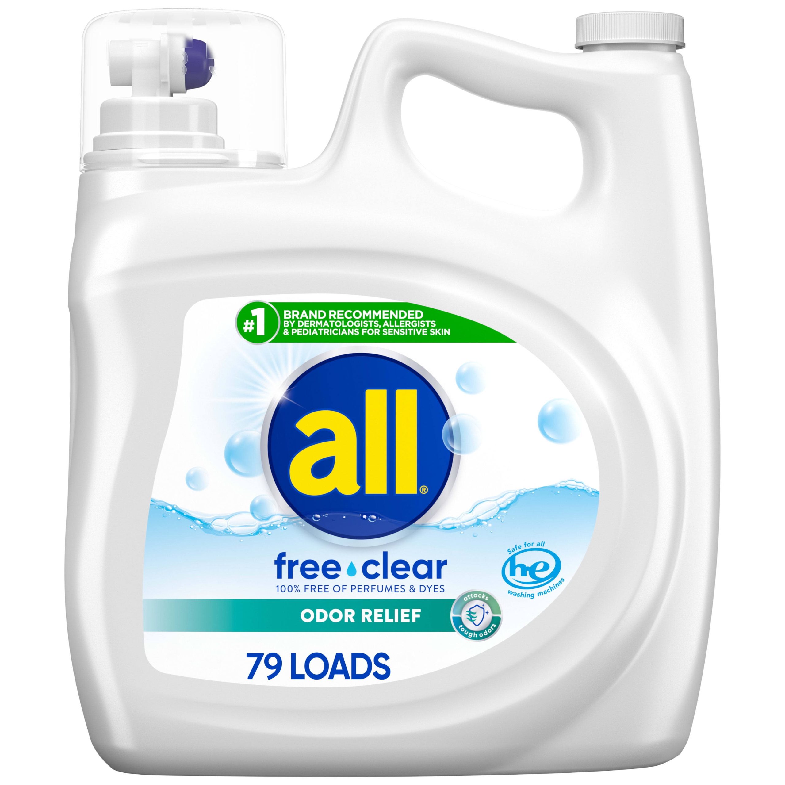 All Liquid Laundry Detergent, Free Clear with Odor Relief, 79 Loads - 141 fl oz
