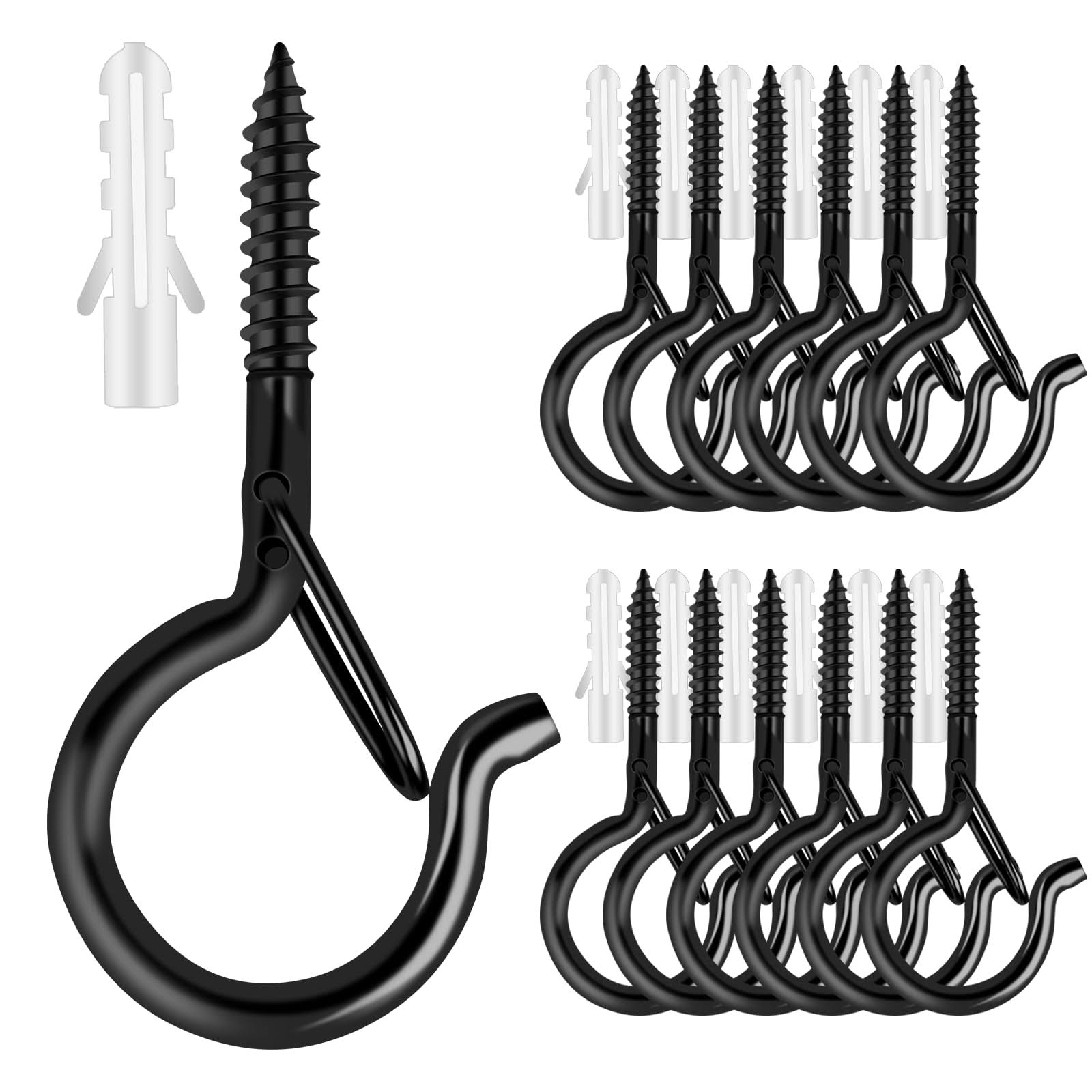 7b348ede2444577e1e4133d58ee4eed27608f78cfe629a828176479678e29989.jpg FSAH 12 Pcs Q-Hanger Hooks, Screw Hooks for Outdoor String Lights, Safety Buckle Design Cup Eye Hook for Hanging Christmas Lights, Plants, Wind - Image 1