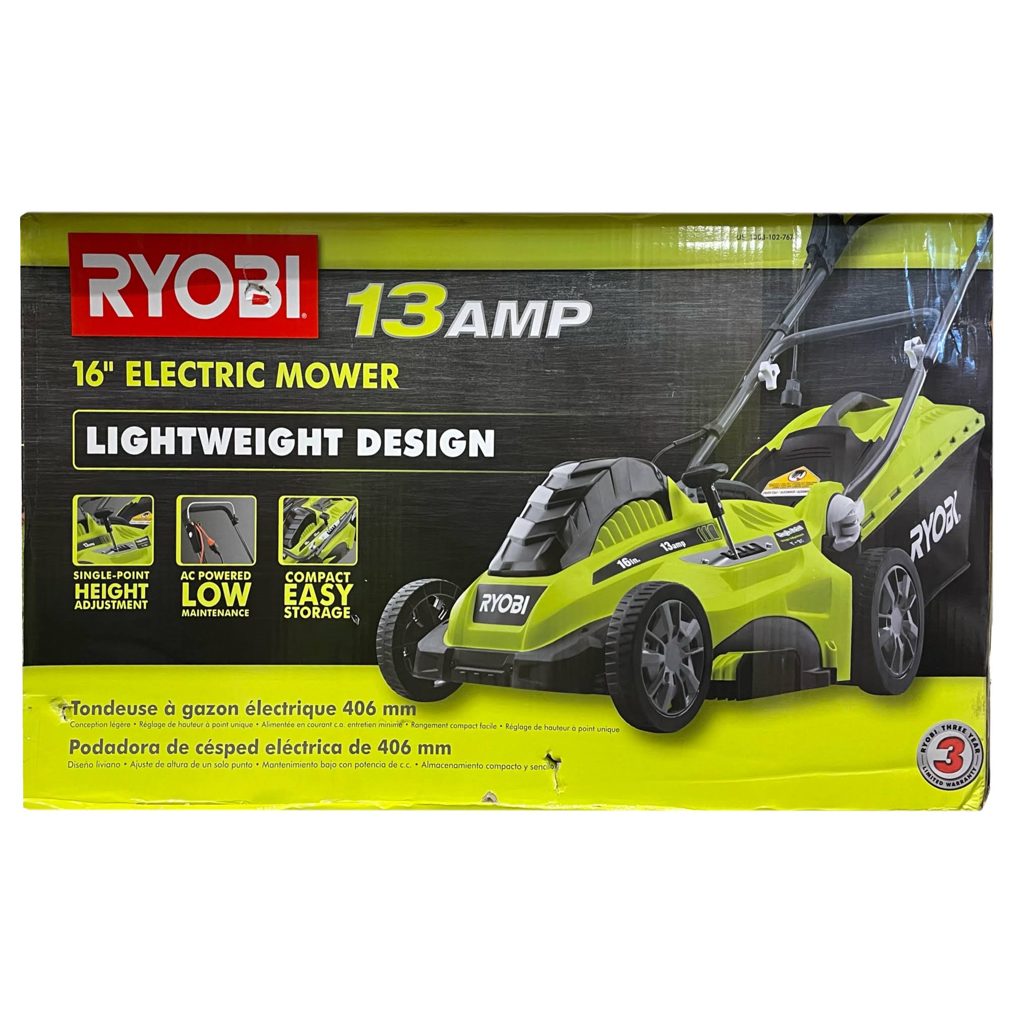 7b60e4ed894de95fdb7b5108e31162fe756c970bde87f677ac2eeaa3b34fa691.jpg Ryobi 16in 13 Amp Corded Electric Walk Behind Push Mower - Image 1