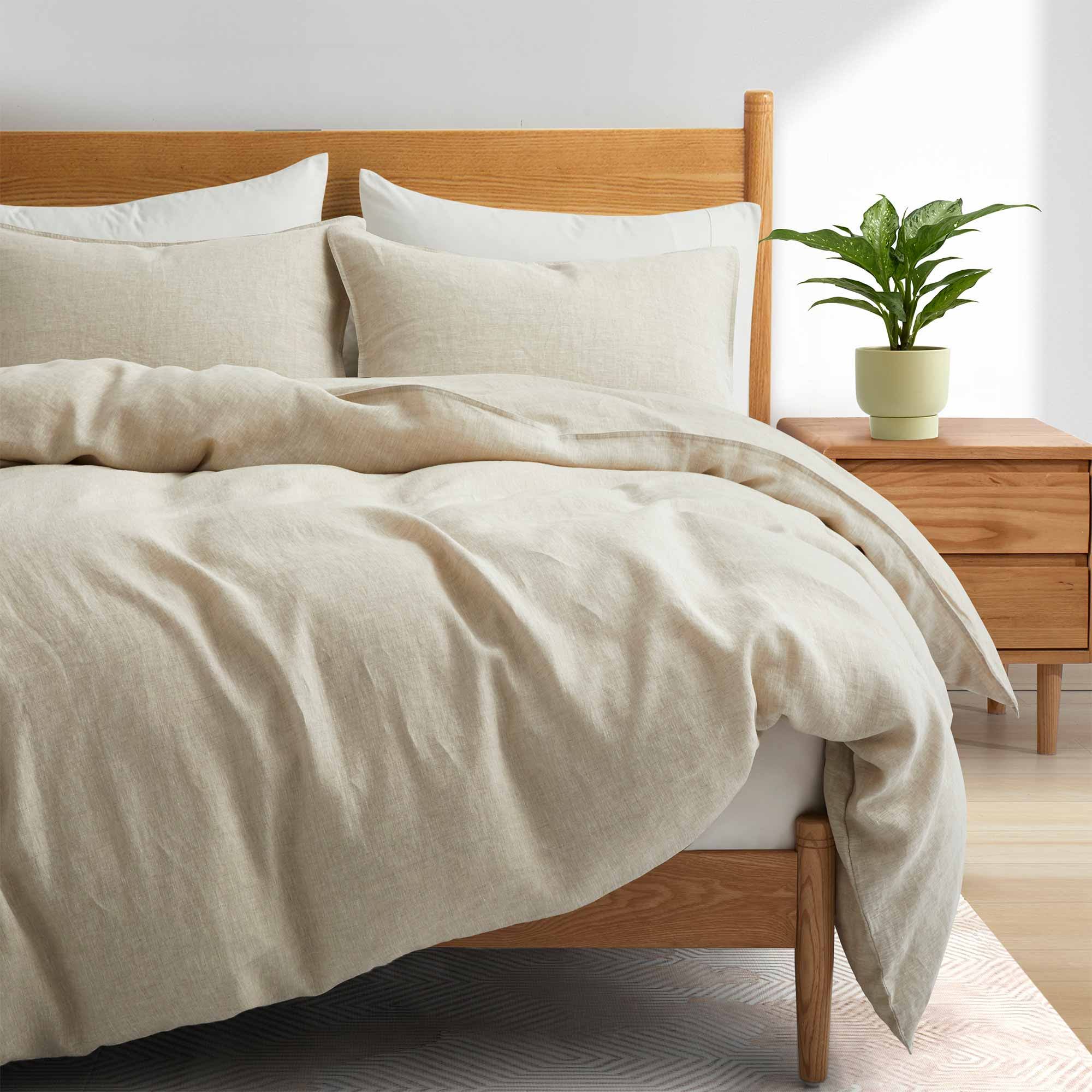 7b6b5d1fa60537688df923e09d48f7ef1c0a32126ea9e23957bdb6f45ea3e6e9.jpg 100% Premium Flax Linen Duvet Cover Set with Pillowcases Breathable Moisture Wicking, Full/Queen / Cream - Image 1