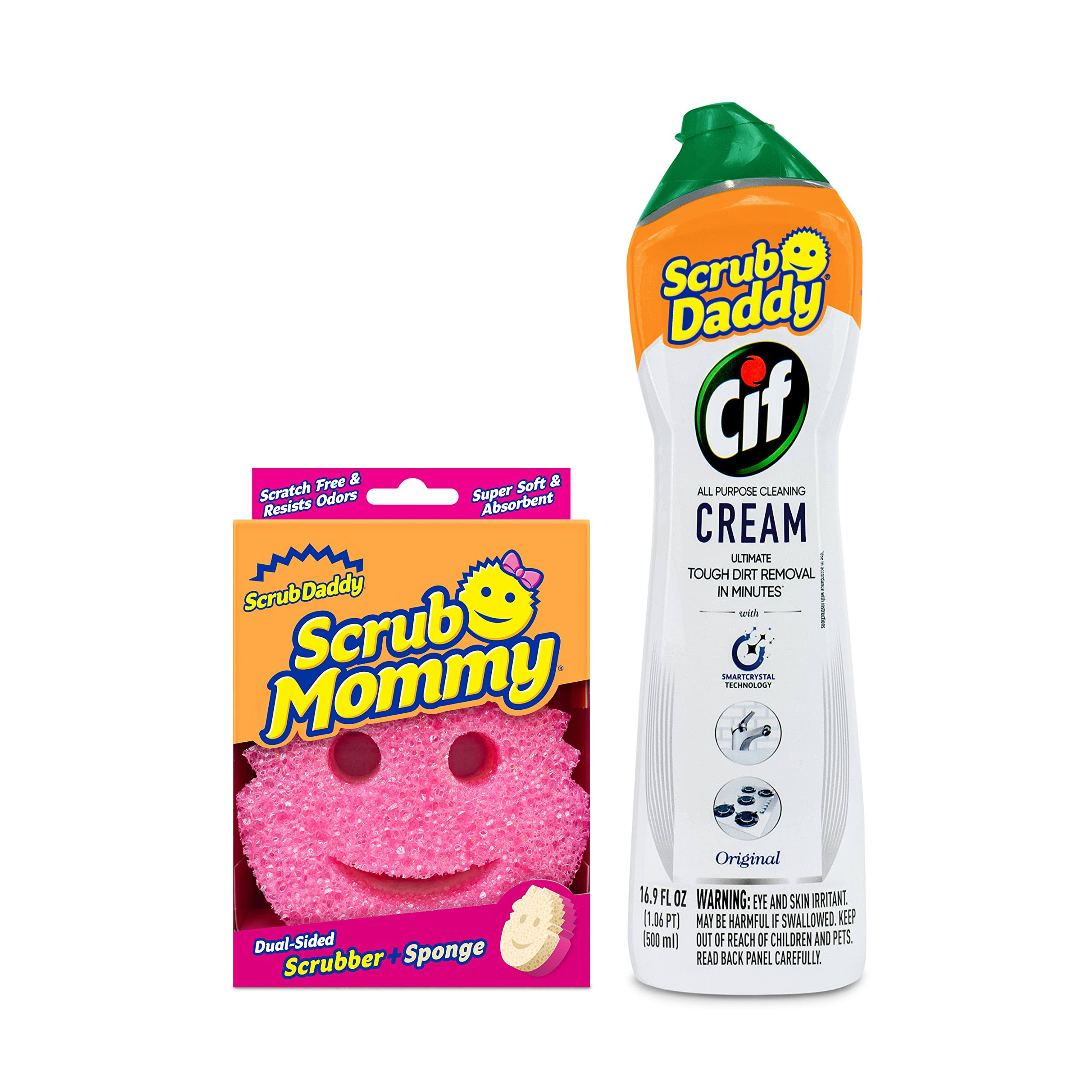 7b7bfc6d59edc9483939accd1a6d6835caf668ae66c8944e5300edaa348e8cf6-1.jpg Scrub Mommy + CIF All Purpose Cleaning Cream, Original - Multi Surface Household Cleaning Cream + Scrub Daddy Scratch-Free Multipurpose Dish Sponge - Image 1