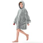 Aemicion Wearable Blanket Hoodie for Kids Super Soft Warm Oversized Hooded Blanket Sweatshirt Hoodie Blanket for Boys Girls(Light Grey)