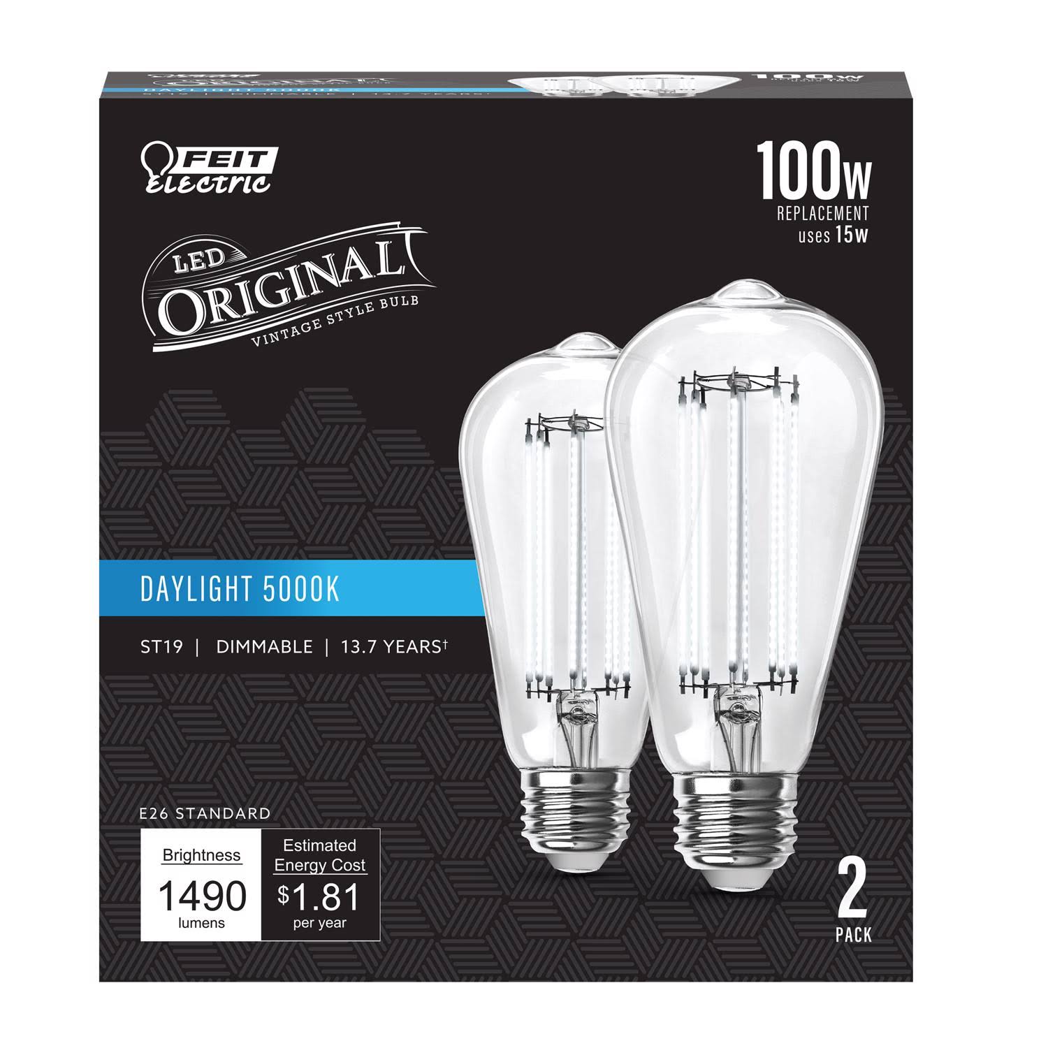 7bc0ecd296beb462c62686ea6c74fcaa3b12d7886c4b60737eb2090d351d5590.jpg Feit ST19 E26 (Medium) Filament LED Bulb Daylight 100 Watt Equivalence - 2 Pk - Image 1