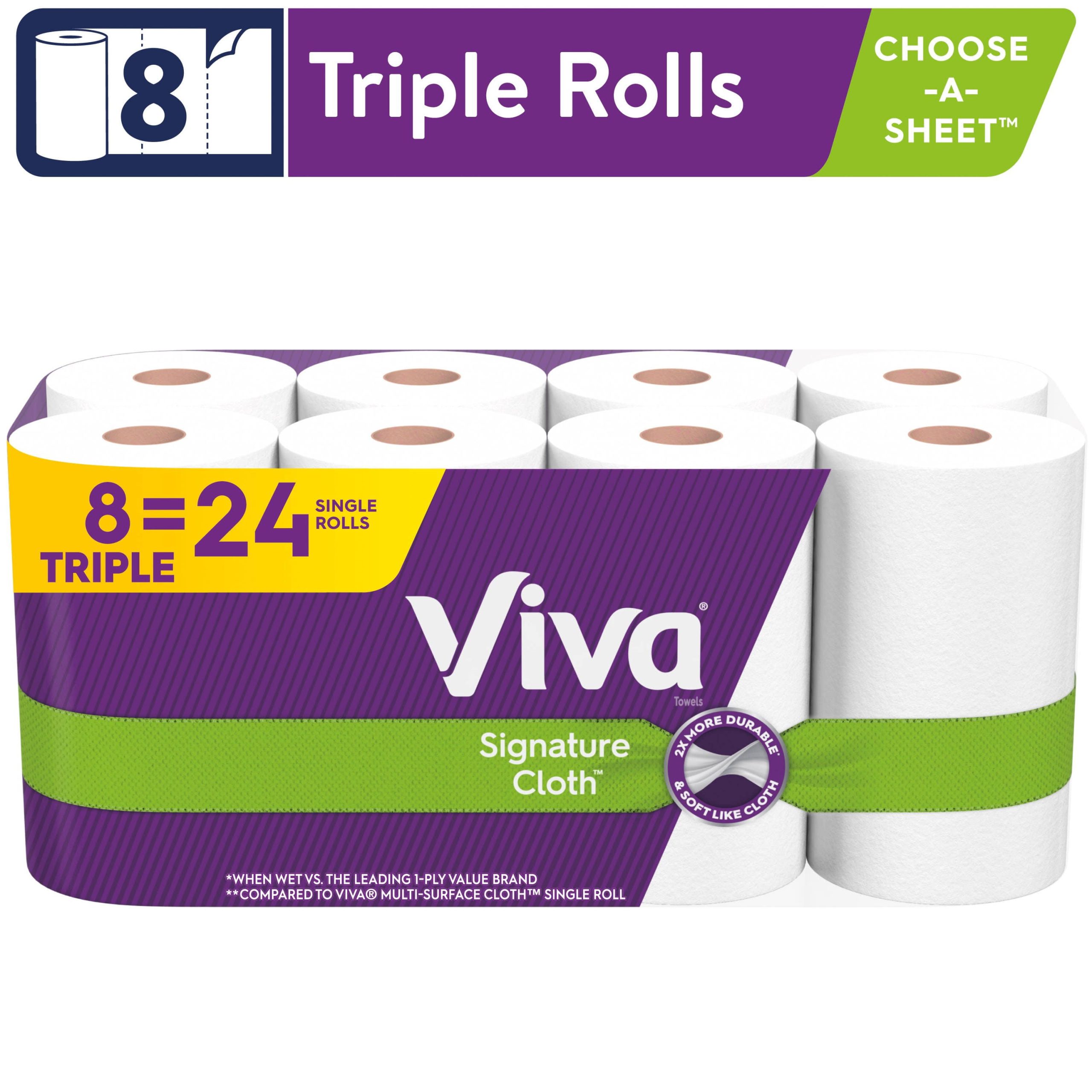 7bcd58ee5a4e1a0553479368a11c7faa2fd87d03ae8043b0534dfe1a7a00ce8e.jpg Viva Signature Cloth Paper Towels, 8 Triple Rolls (141 Sheets per Roll) - Image 1