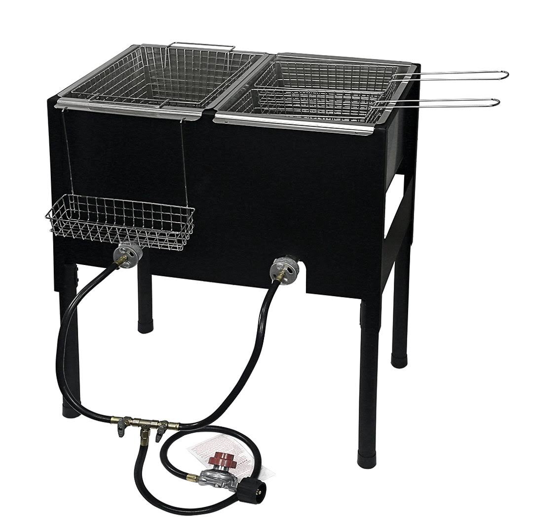 7bd6d00e3dfb14fbab65f3c0abf3322a9e069d6229fd94e3c0120520ba254b0e.jpg Barton High-Pressure Freestanding Triple Basket Deep Fryer Dual Burner Propane Fish Cooker Fry Basket Fryer - Image 1