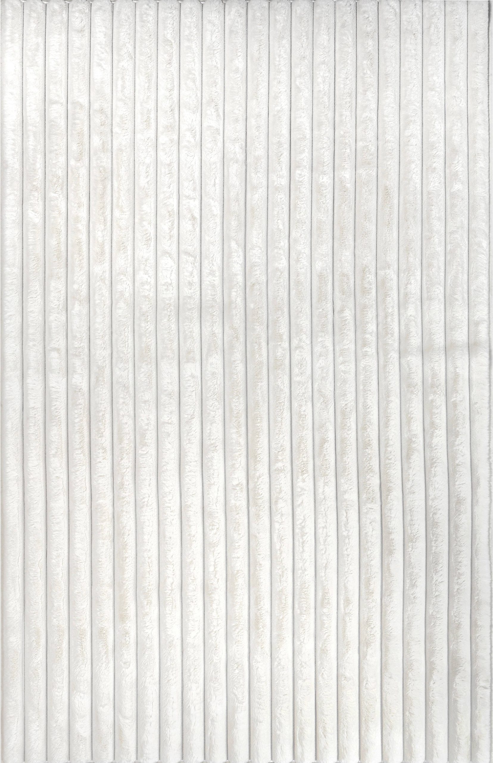 7beb4e0e329b95877b82d6f123e1a1b7c51a0e6bbfeaf065236fc090824a48da.jpg nuLOOM Kai Stripe Faux Rabbit Machine Washable White 5 ft. x 8 ft. Area Rug - Image 1