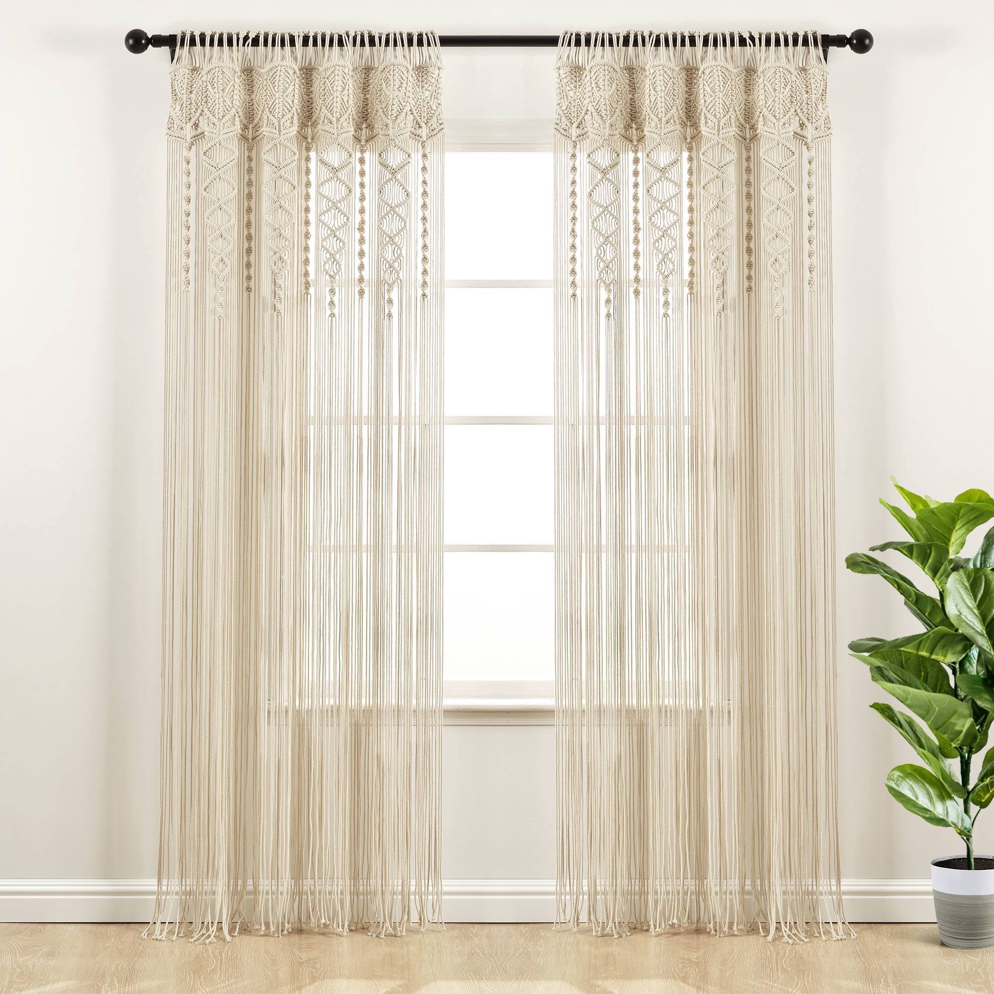 7c2f0822b647e4cf0e8744519d9de18047fd8548d4a2e91deaeb5681f731cce8.jpg Lush Decor Boho Macrame Textured Cotton Window Curtain - Image 1