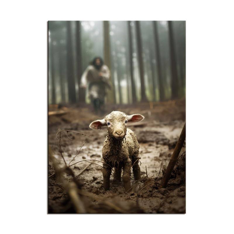 7c761d8cbb35379fefdeae57668ecf543ffdce1038b5149e61906f4b3bb5fea7.jpg Onstthm Jesus Saving The Lost Lamb Canvas Wall Art Christian Wall Decor HD Print Wall Art for Living Room Bedroom Decoration,12x16.5inch Unframed - Image 1