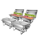 ROVSUN 8 qt 4 Pack Full Size Stainless Steel Chafing Dishes Buffet Set, NSF Silver Rectangular Catering Chafer Warmer Set with Trays Pan Lid Folding