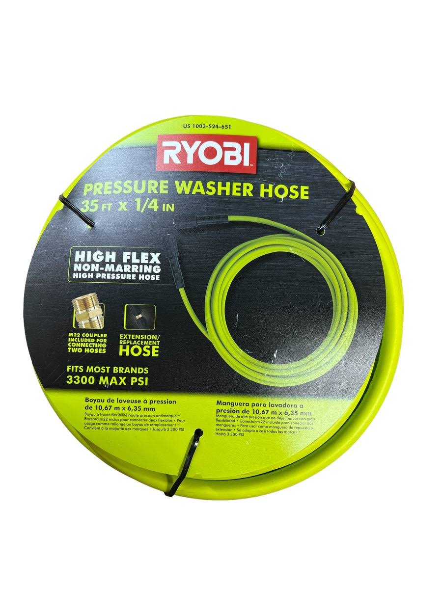 7c8ddd7aa5ace25067bf3190f77eb27c5cd15ba6741f1c54a1314b3a183d385d.jpg Ryobi 1/4 in. x 35 ft. 3,300 PSI Pressure Washer Replacement Hose - Image 1