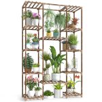 CFMOUR Wood Plant Stand Indoor Outdoor, 62.2" Tall Flower Shelf Tiered Plant Stands for Multiple Plants Large Planter Holder Hanging Shelves Rack