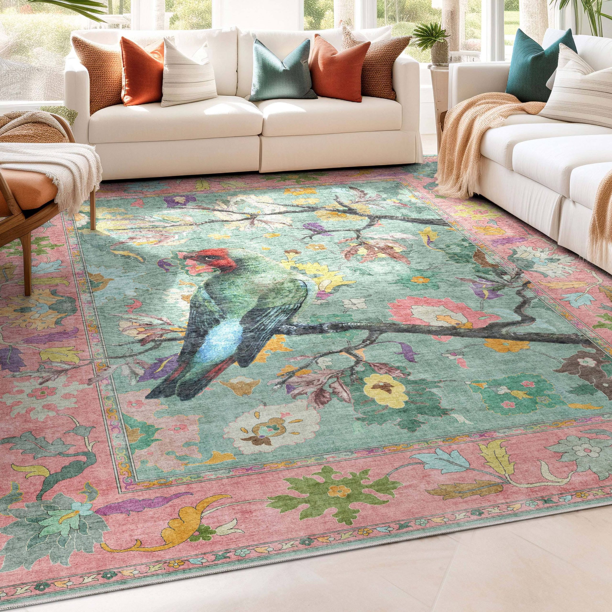 7cd72fa32c35c25466bad2ee28f0930809fce3a536f6c1f4fe060056eca8c0f4.jpg Well Woven Apollo Suzani Beige Botanical Flat-Weave Rug for Living Room, Bedroom and Hallway 3'3" x 5' - Image 1