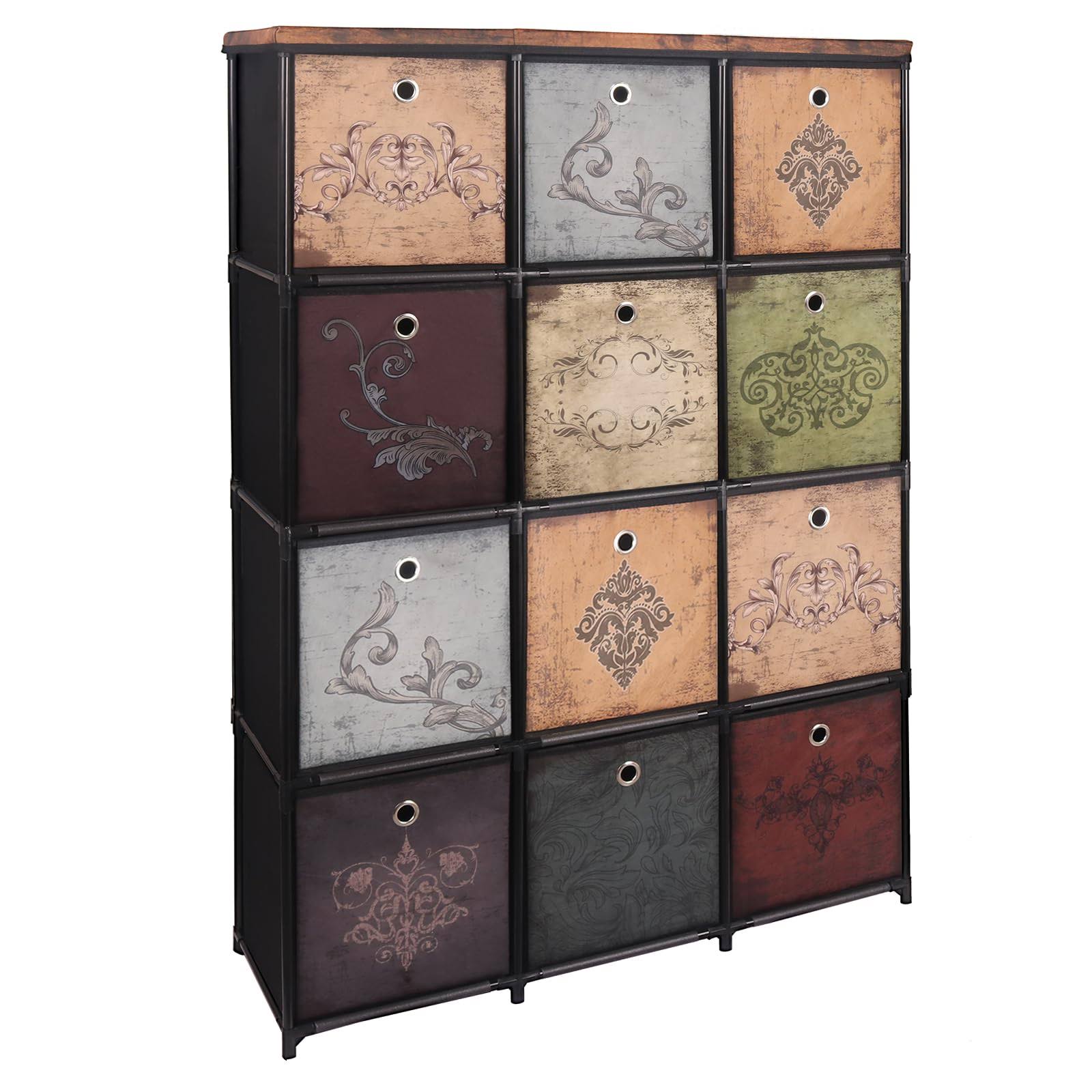 7cda4fbcd17192c392ba274b226e5c9f385f5f30b8911946686d421a4d1c90dc.jpg VASICAR Storage Tower Unit with 12 Drawers, Vintage Floral Cube Organizer Shelf, Tall Fabric Dresser for Bedroom, Closet, Nursery, Hallway, Entryway - Image 1