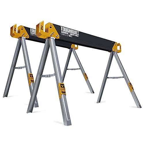 7cdf3fc85d2a0ca8bbfea00b35fc19e065a52fce4e86d9c64f0d4929655158c0.jpg Toughbuilt Tb-c500-2 2,200 lb. Combined Capacity C500 Sawhorse Jobsite Table Set - Image 1