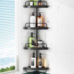 Corner Shower Caddy Tension Pole: Rust Proof 4Tier Shampoo Storage Organizer for Inside Shower - Telescoping Rod Shower Rack for Bathroom and
