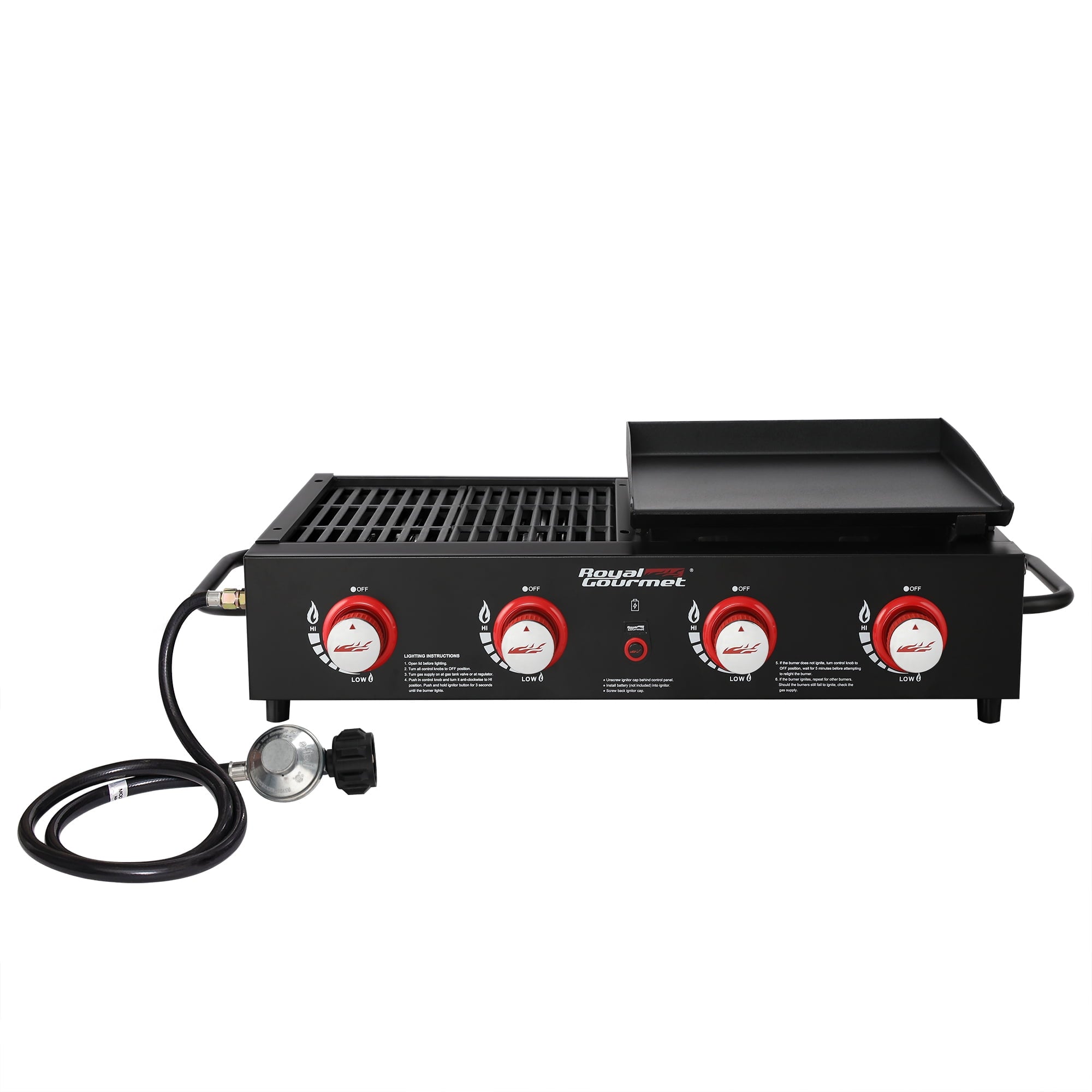 7d1d9c5e2a328f0dd13aeadc235bd98d4fcdf12855b77144d9c076e3c6090da4.jpg Gourmet 4-Burner GD4002T Portable Gas Grill and Griddle Combo. 40000 BTU - Image 1